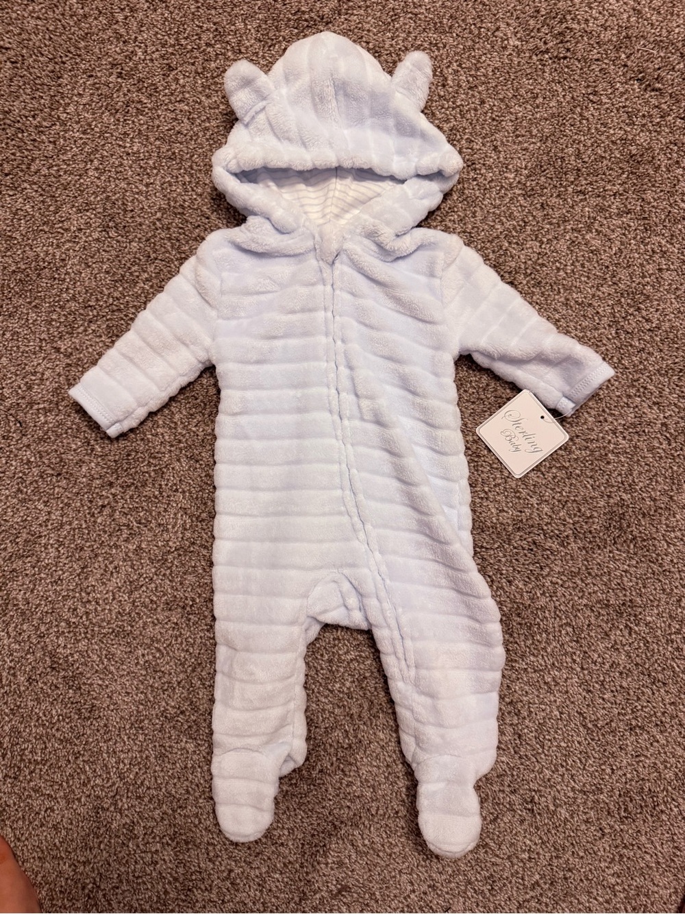 Cozy Plush Baby One-Piece Hooded Footed Romper - Light Blue